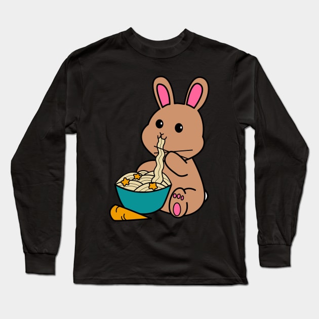 Chibi Bunny Eating Carrot Ramen  2.0 Long Sleeve T-Shirt by Elizabeths-Arts